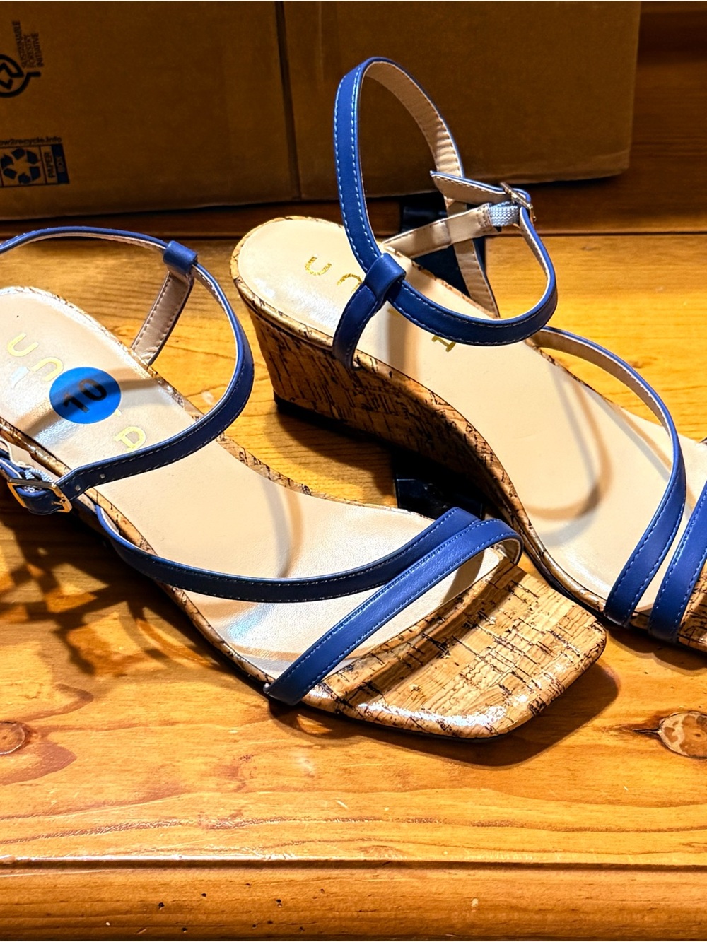 Women’s Unisa Blue Cork Wedge Sandals - Classic Strappy Style Size 10